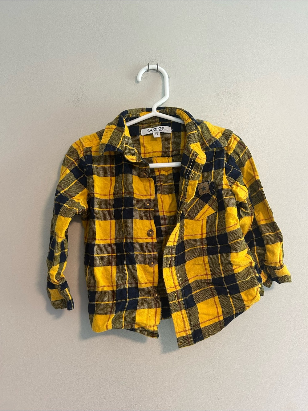 George 2t Yellow & Black Plaid button up long sleeve Flannel Shirt